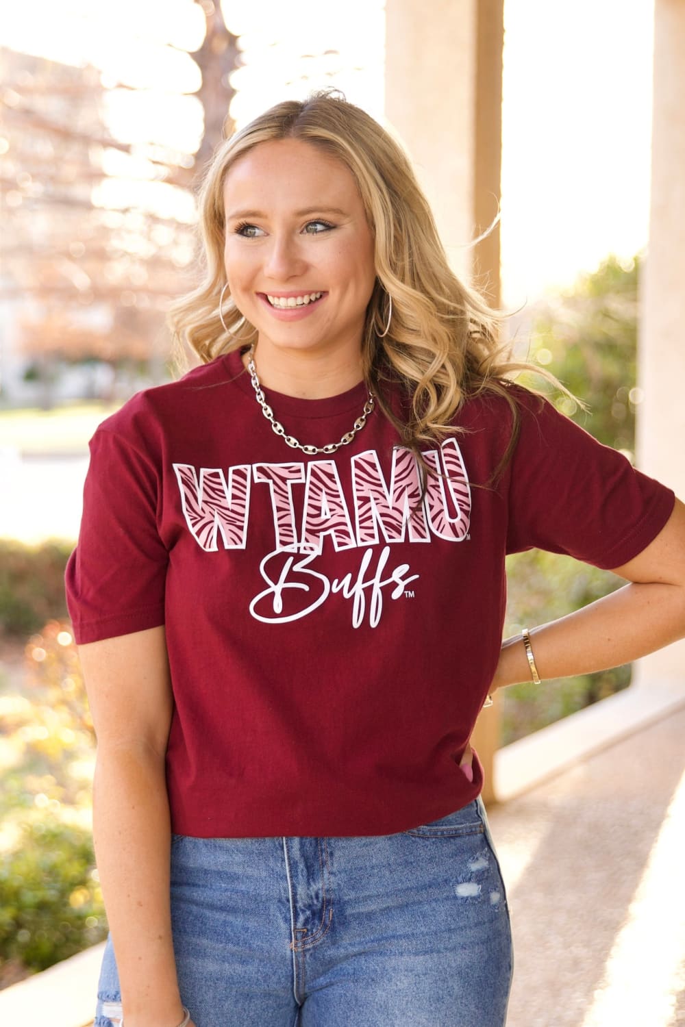 WTAMU Zebra Print Script Tee Graphic Tee WT Fan Gear Blessed