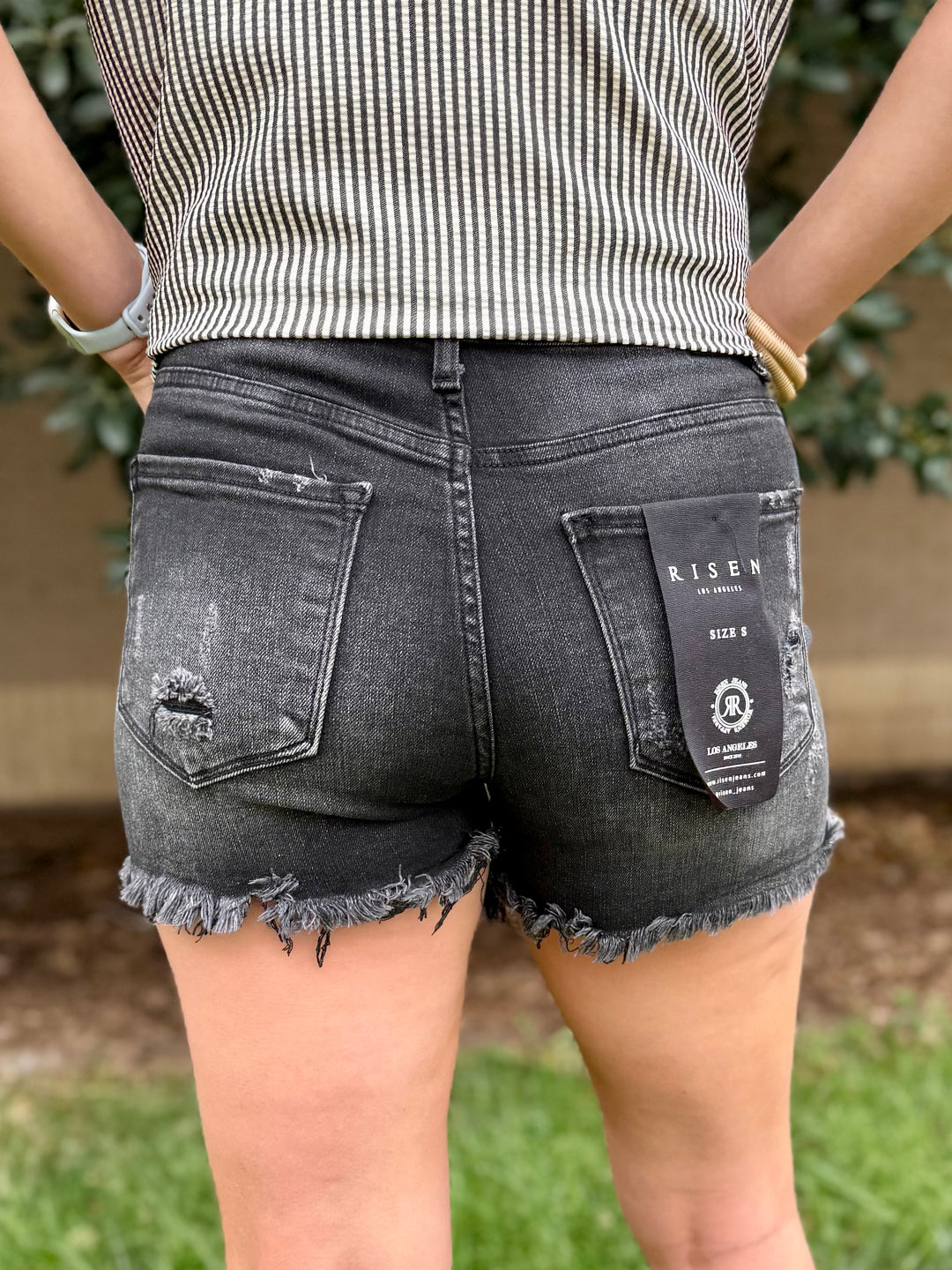 Finley High Rise Raw Hem Distressed Shorts by Risen