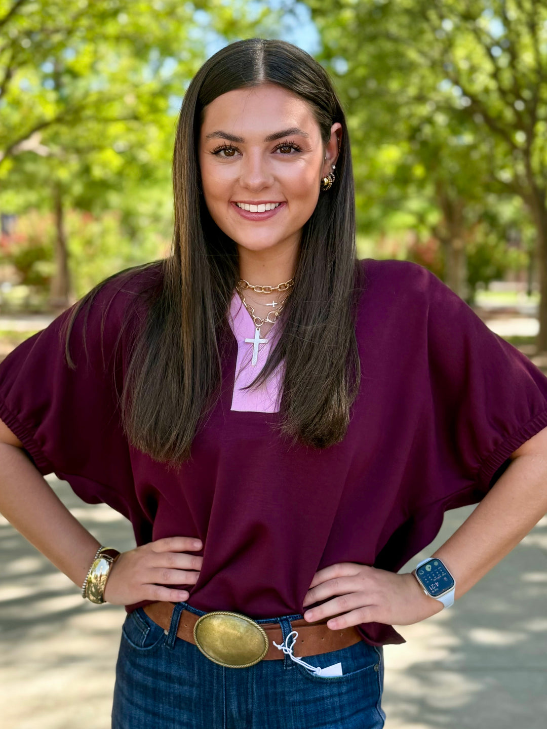 Maroon Crush V-Neck Top