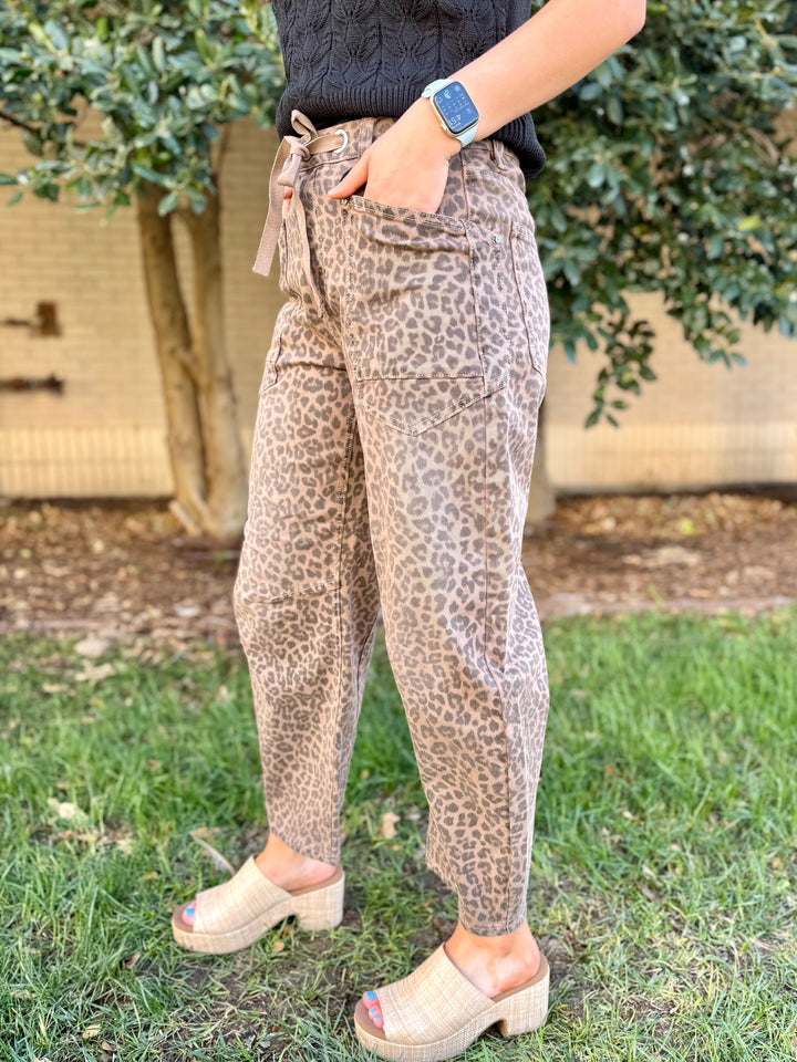 Georgia High Rise Leopard Barrel Jean by Risen
