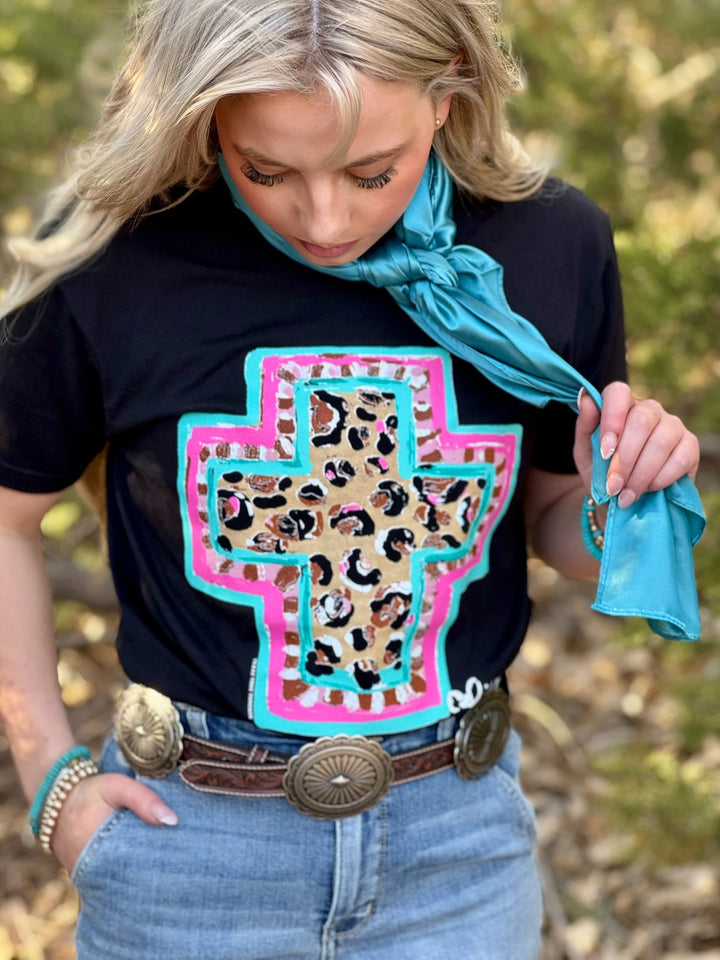 Callie's Springtime Leopard Cross Tee by Texas True Threads