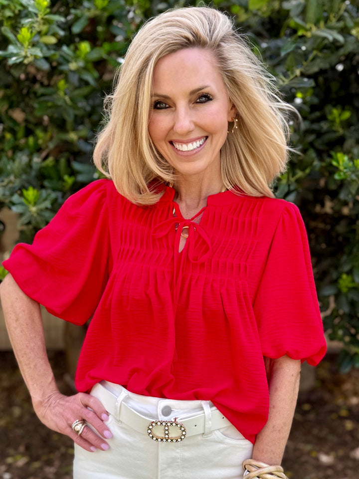 Make It Pop Red V-Neck Blouse