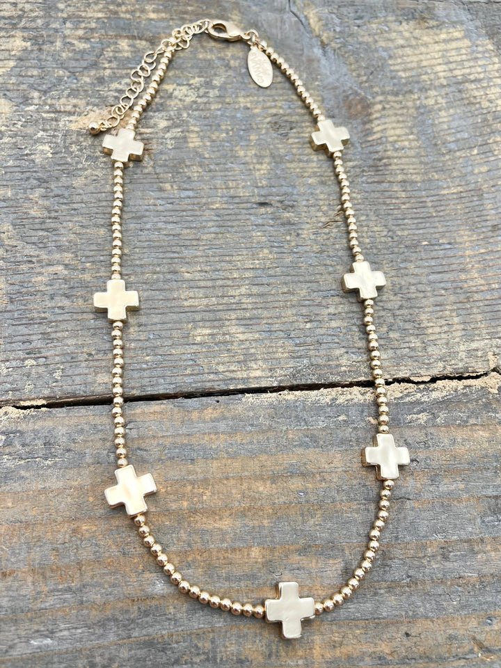 Edith Square Cross Beaded Necklace