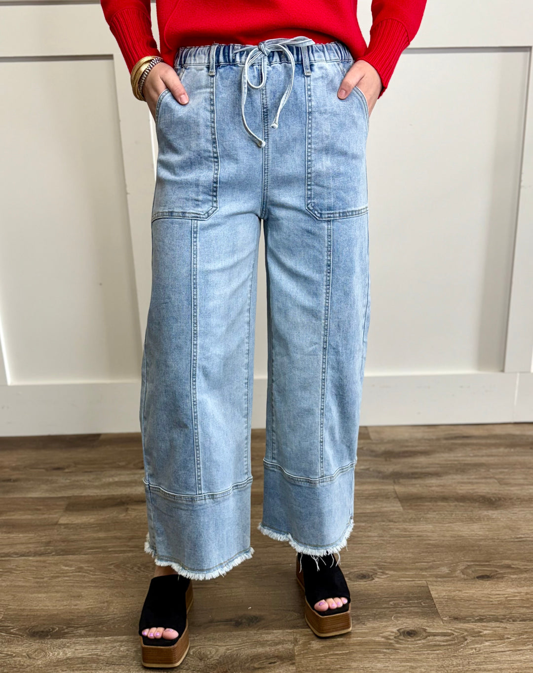 Addy Raw Hem Cropped Wide Leg Jean