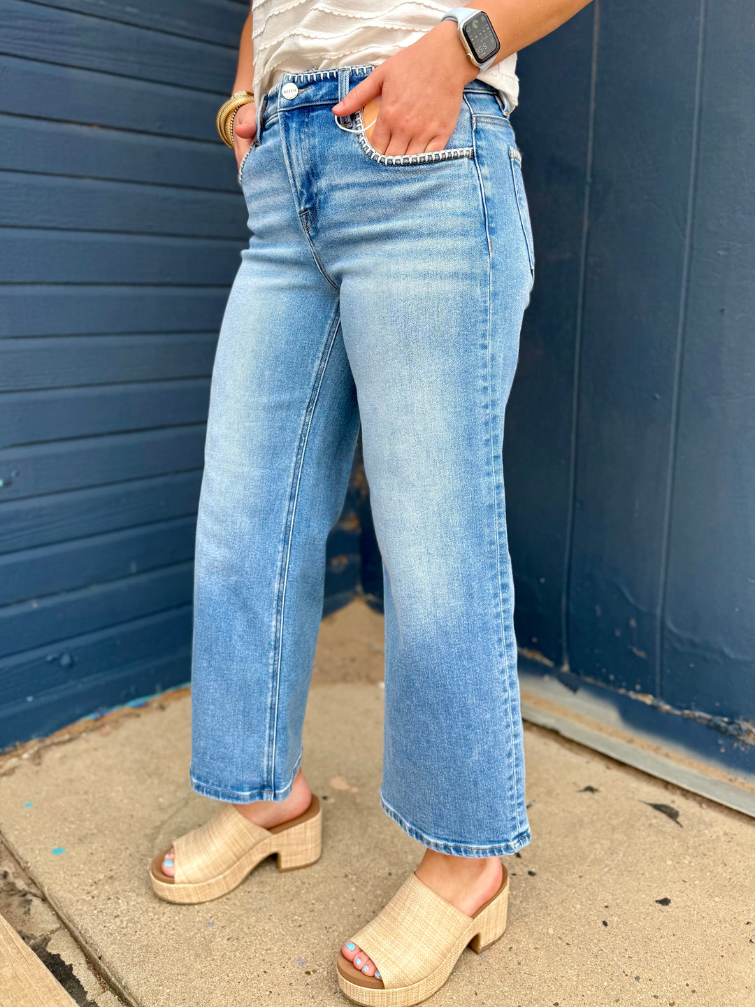 Minnie High Rise Cropped Embroidered Detail Jean by Risen