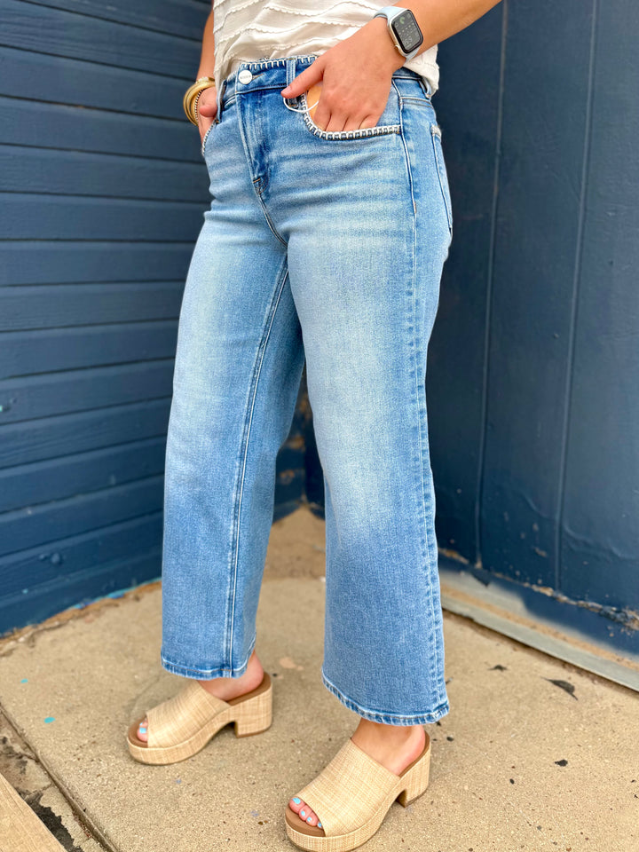 Minnie High Rise Cropped Embroidered Detail Jean by Risen