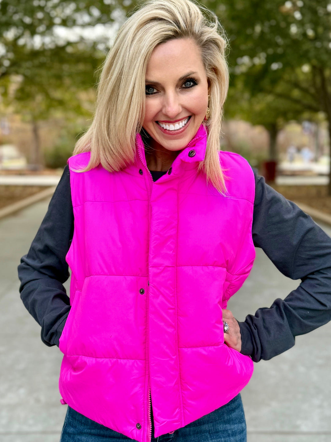 Pop of Pink Puffer Vest