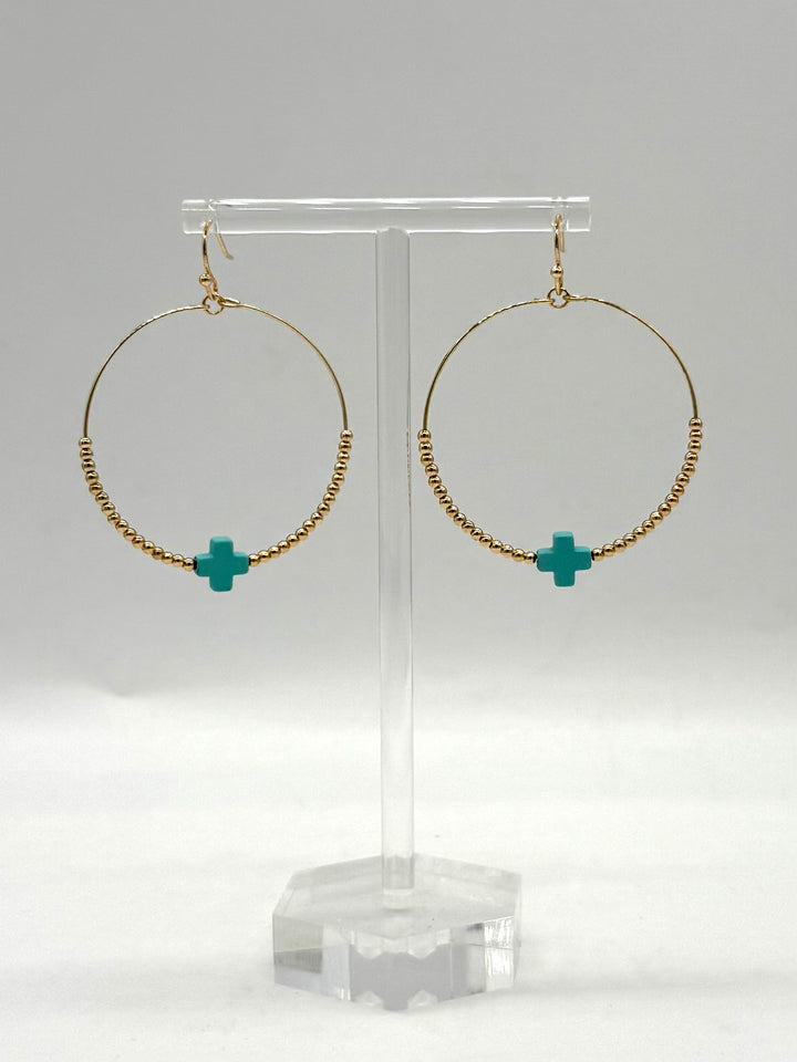 Grant Turquoise Cross Hoop Earrings