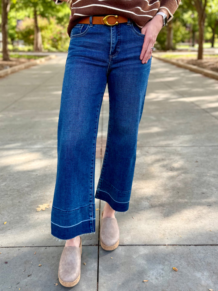 Naomi Tummy Control High Rise Crop Wide Leg Jean by Risen