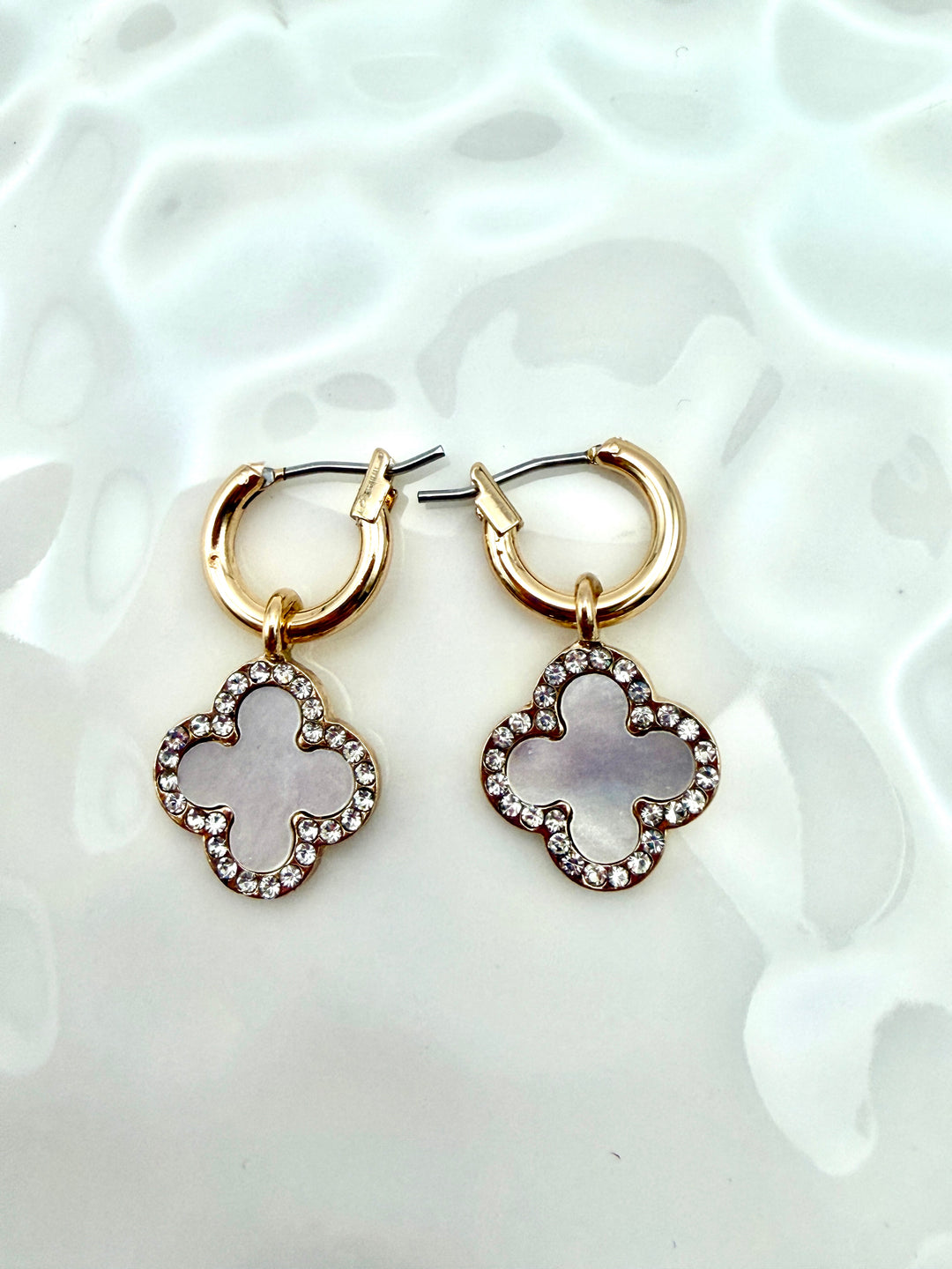 Opal Clover Huggie Earrings