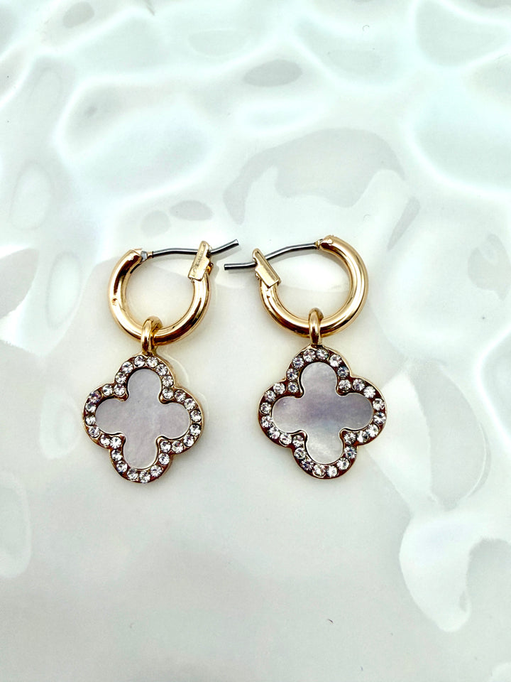 Opal Clover Huggie Earrings