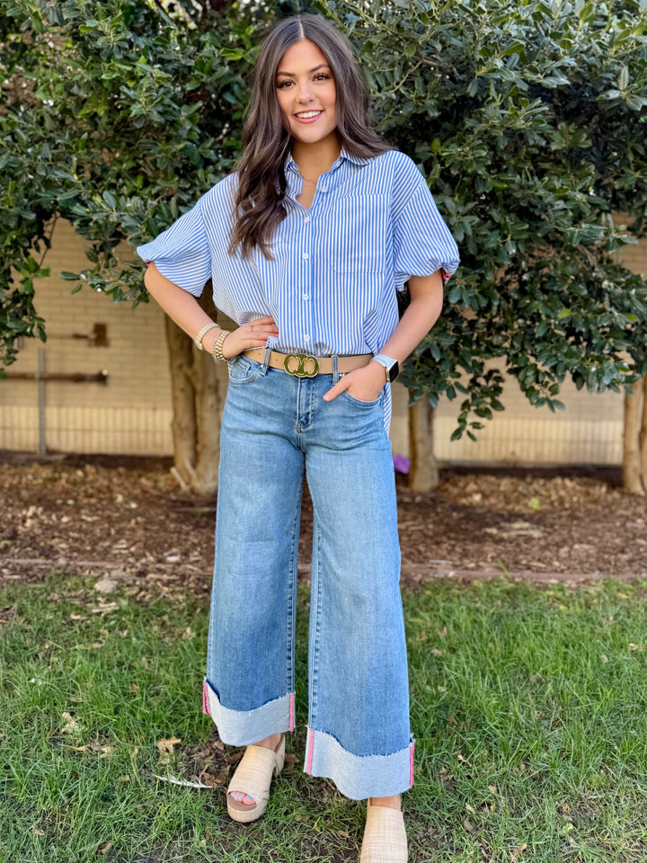 Nellie Mid Rise Cropped Wide Leg Jean by Risen