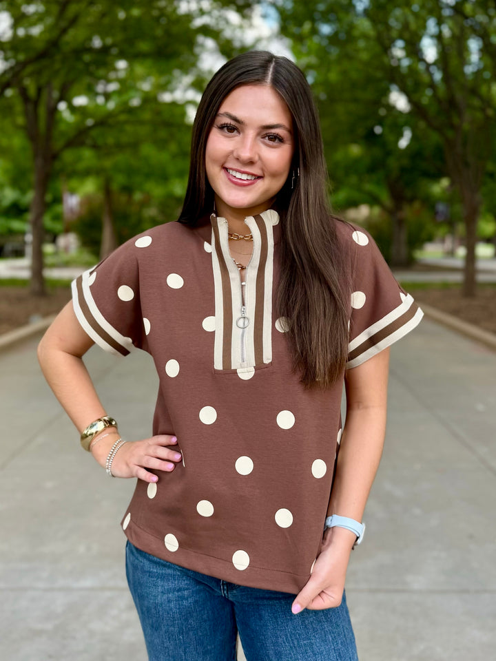 A Little Spotty Brown 1/4 Zip Top