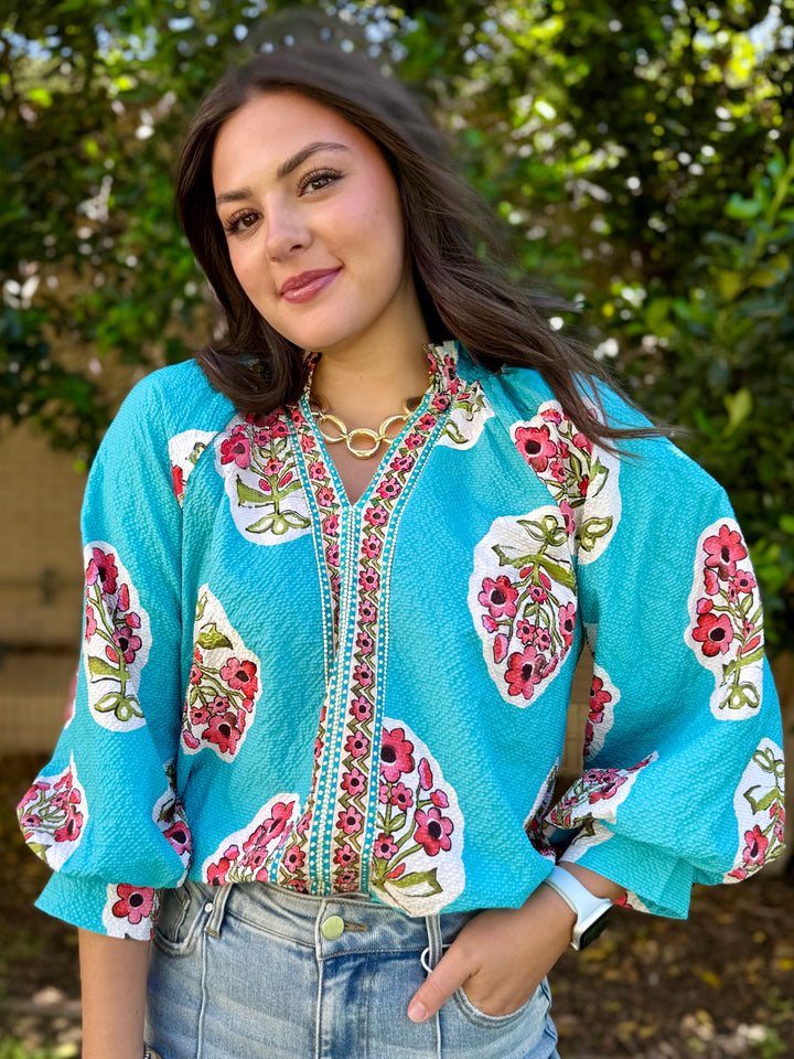 Twist of Turquoise 3/4 Sleeve Top