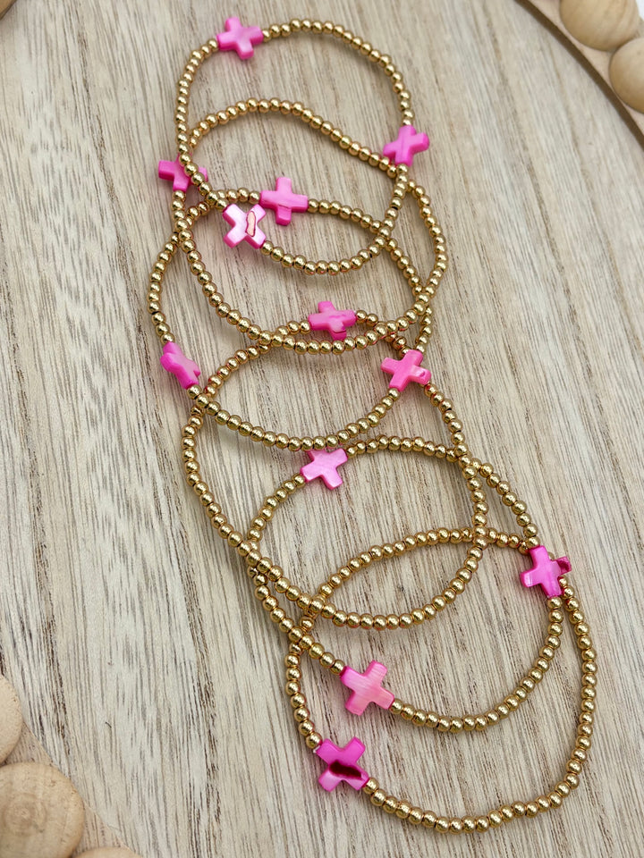 Pink Cross Bracelet Set