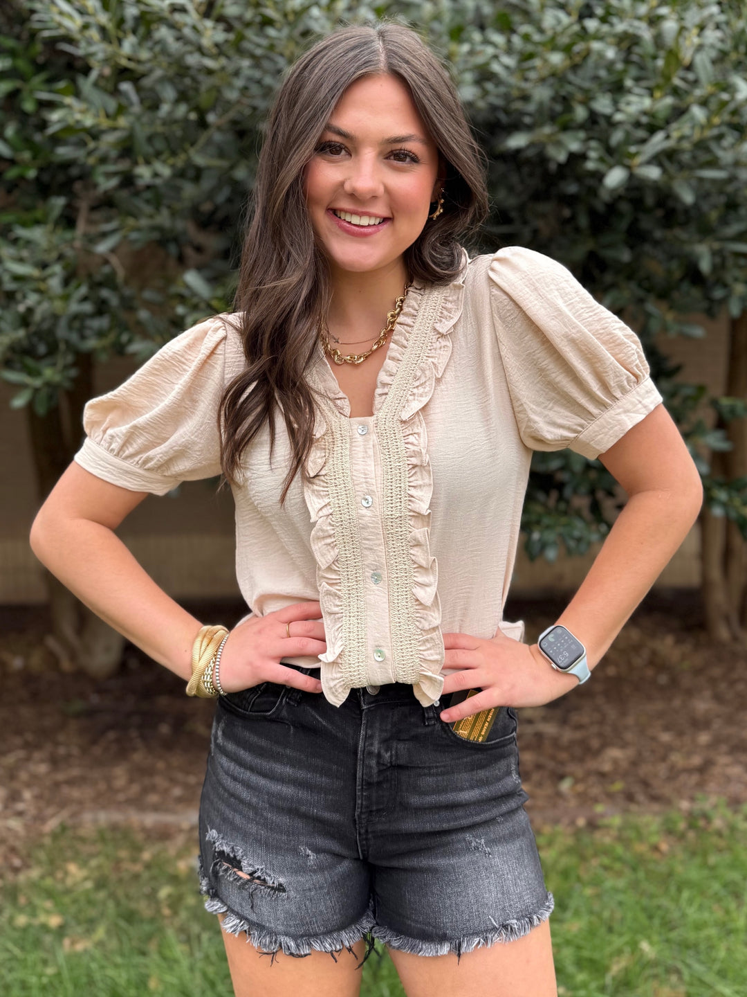 Effortless Charm V-Neck Ruffle Blouse