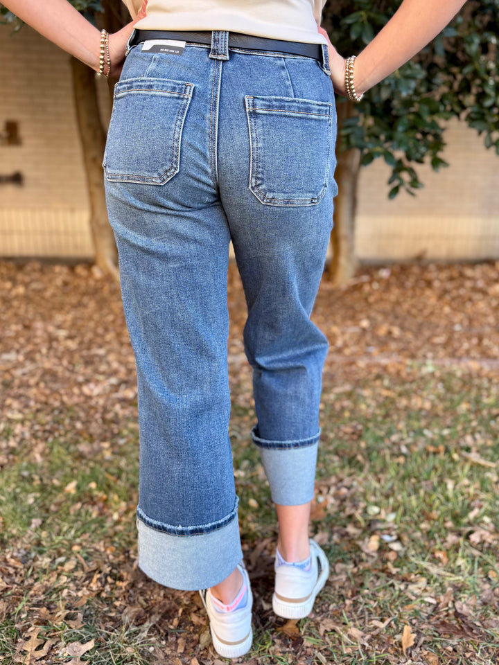 Jennifer Wide Leg Cuff Jean by KanCan