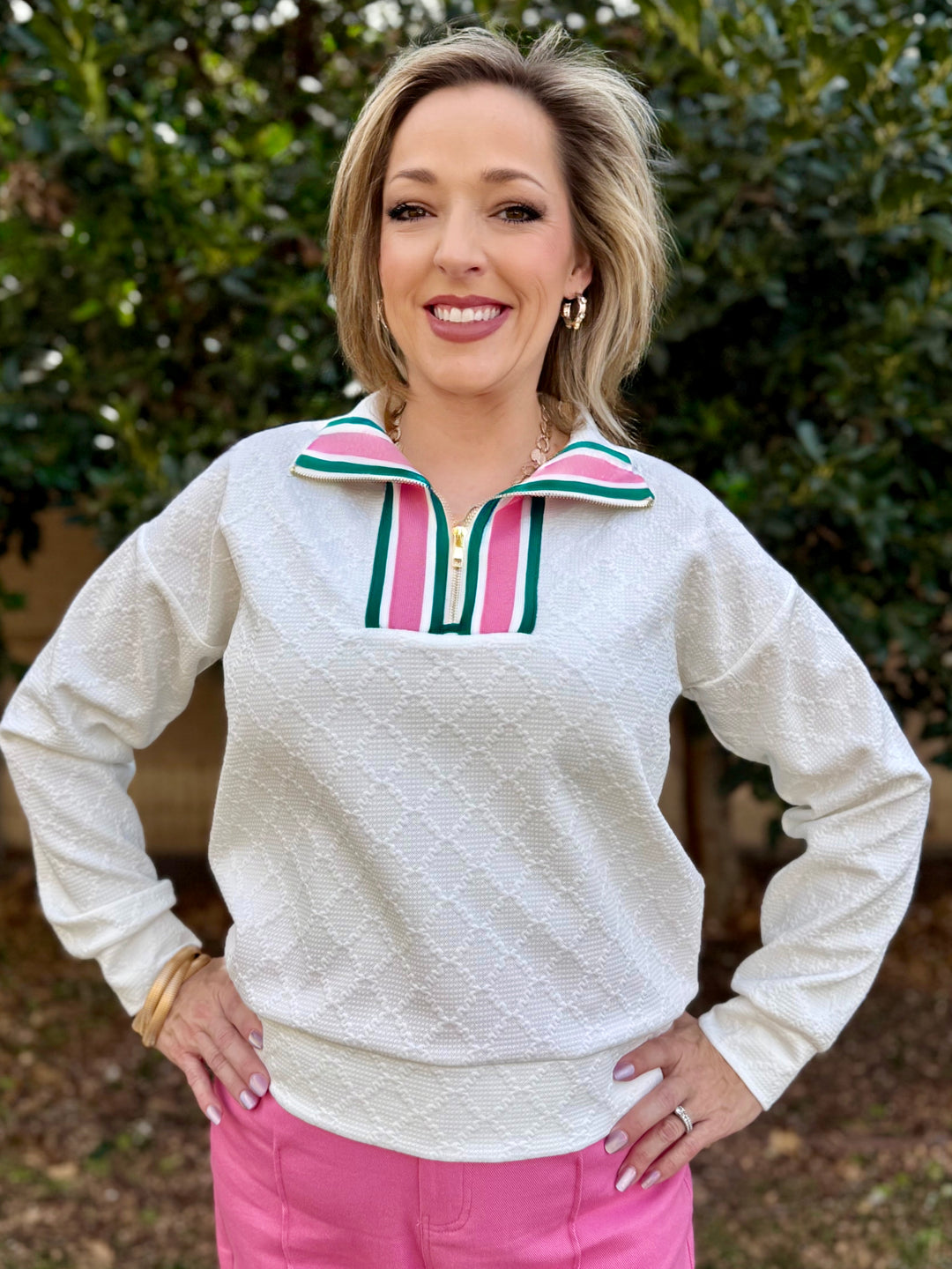 Country Club White 1/4 Zip Top