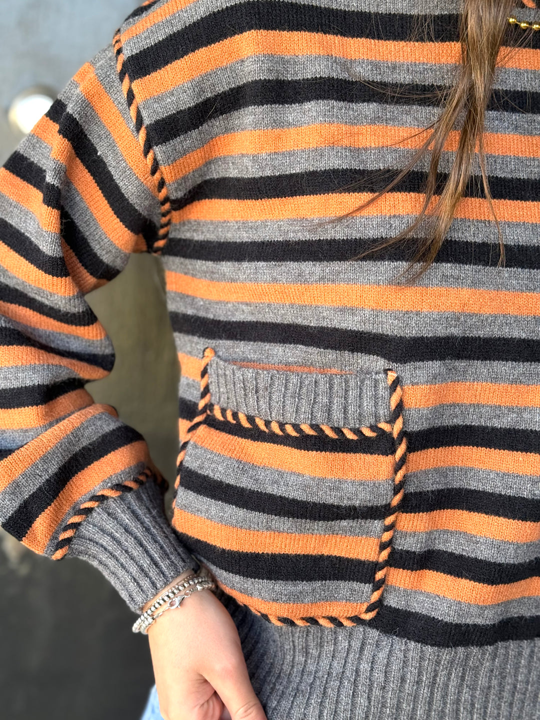 Pumpkin Patch Striped Mock Neck Sweater
