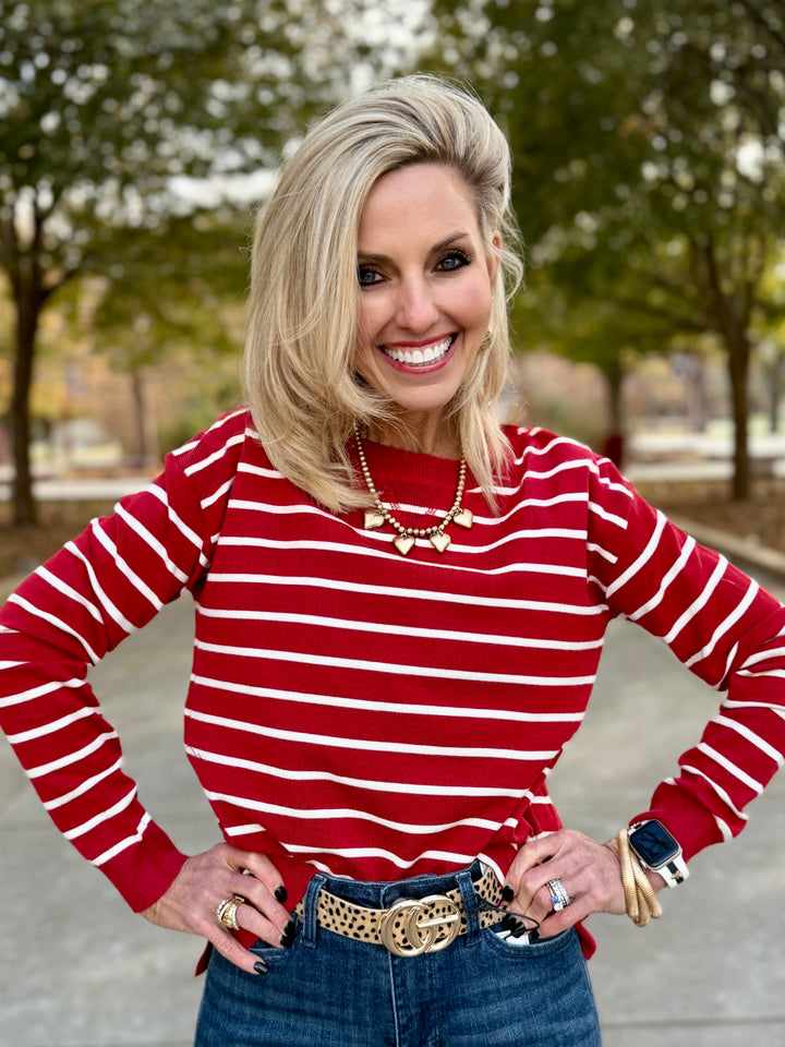 Classic Red & White Striped Sweater