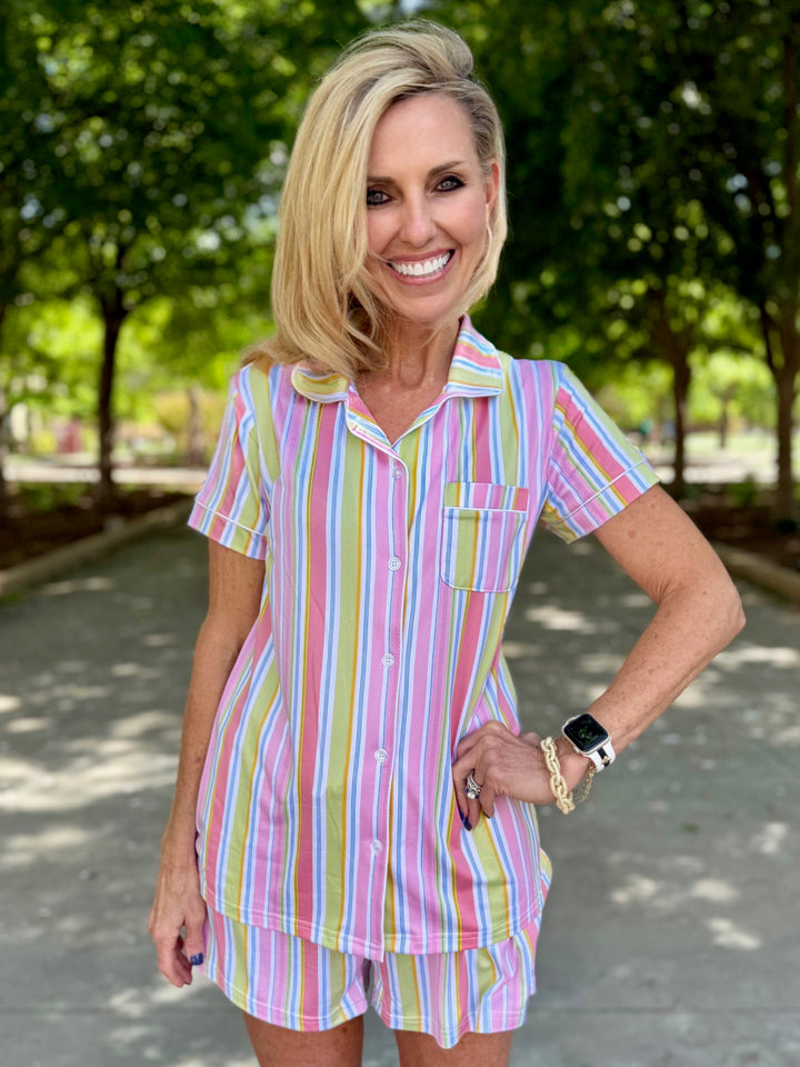 Spring Stripes Pajama Short Set