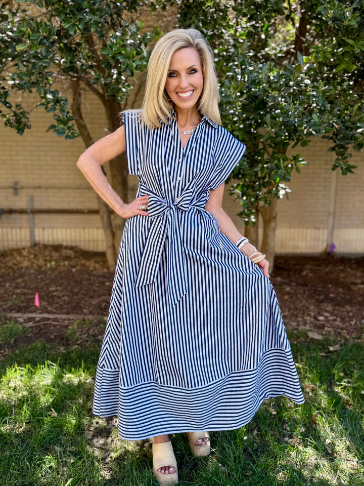 Sky & Sea Navy Striped Collared Dress