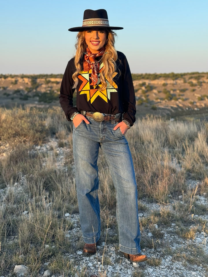 Quilted Aztec in Multicolor Ink Long Sleeve Tee by Texas True Threads