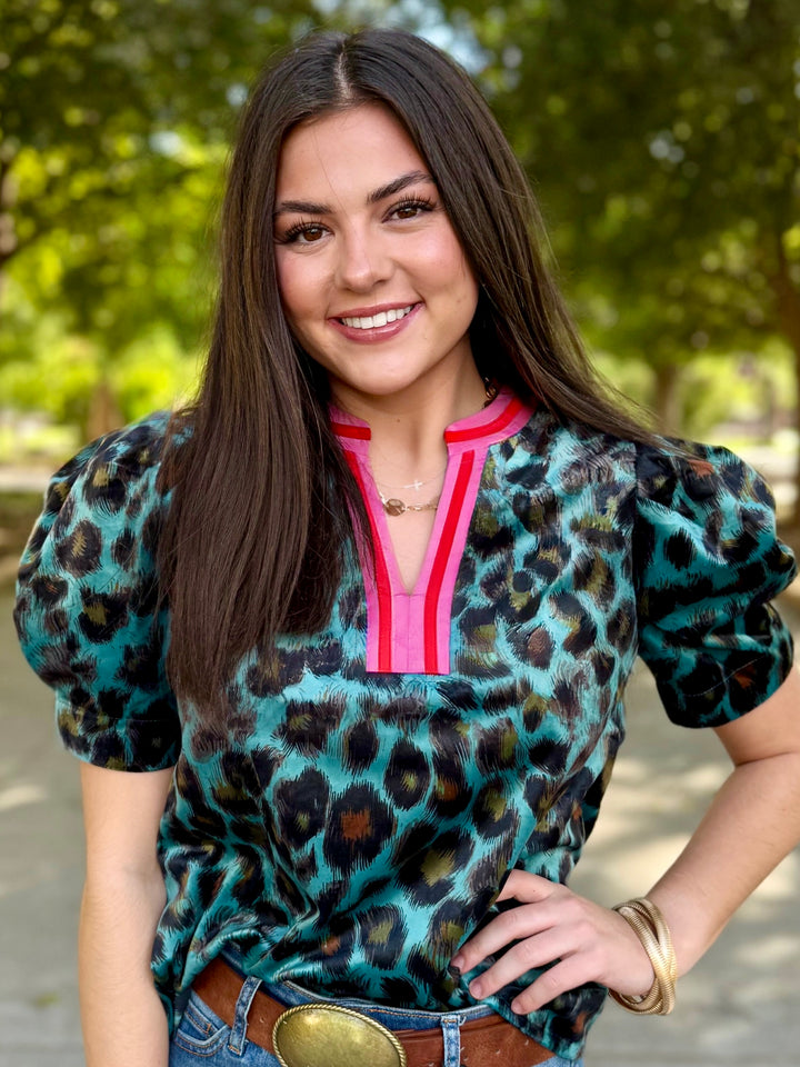 Strut Your Style Teal V-Neck Top