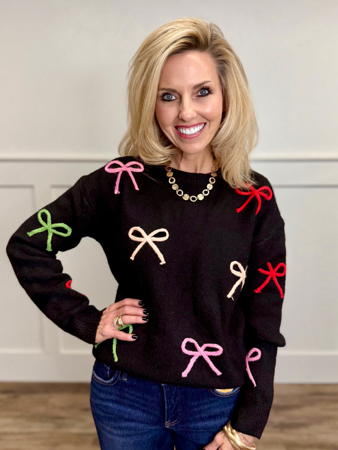 Holiday Bows Black Sweater