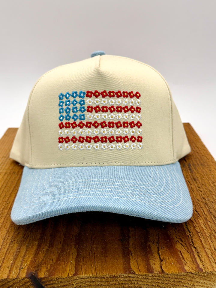 Floral American Flag Cap
