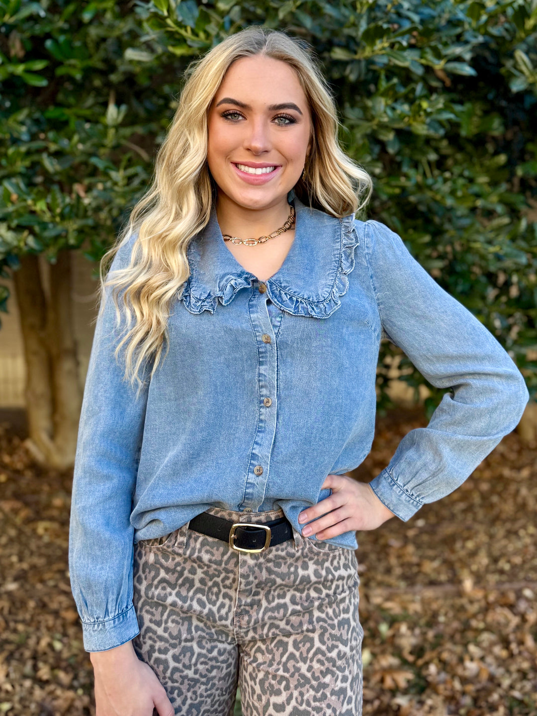 Chambray Charm Collared Top