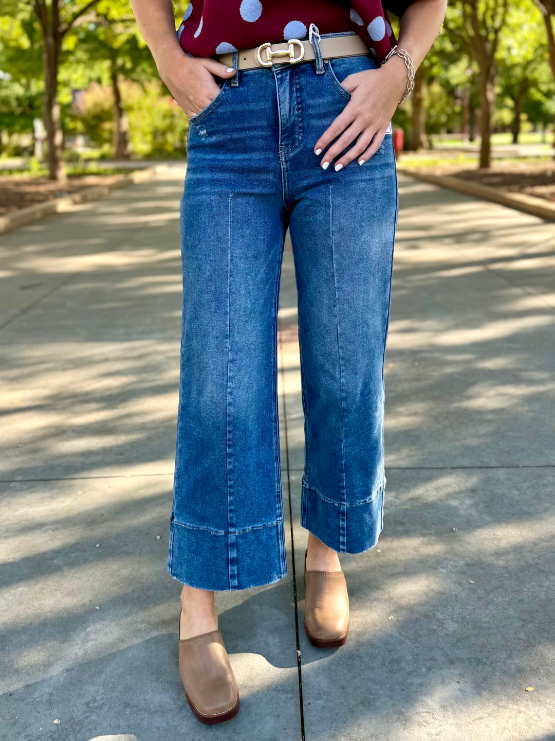 Emma Tummy Control High Rise Front Stem Wide Leg Jean by Risen