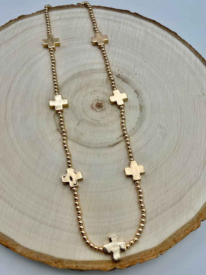 Edith Square Cross Beaded Necklace