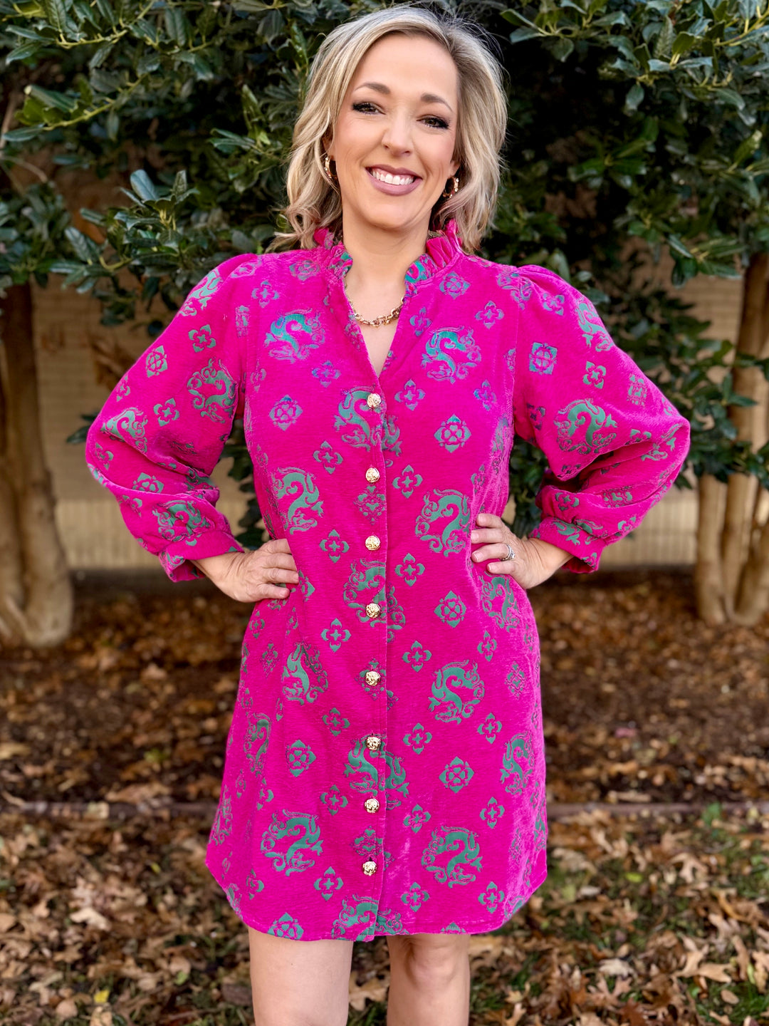 Twirl in Pink Velvet V-Neck Dress