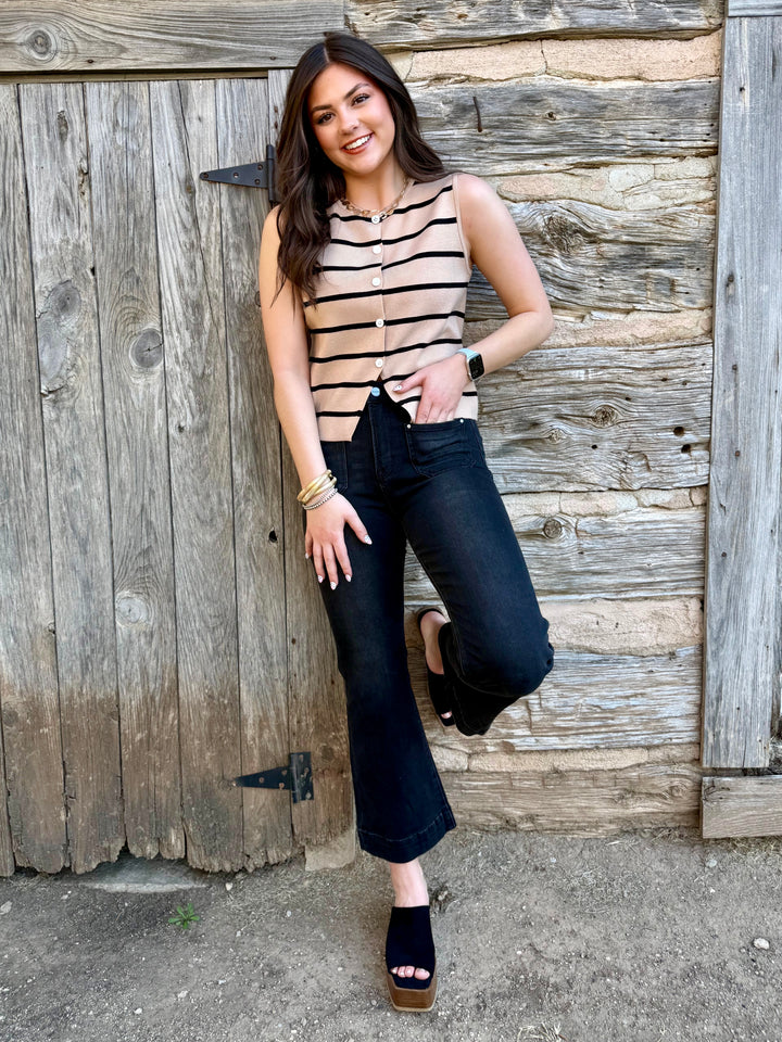 Stroll in Stripes Khaki Vest Top