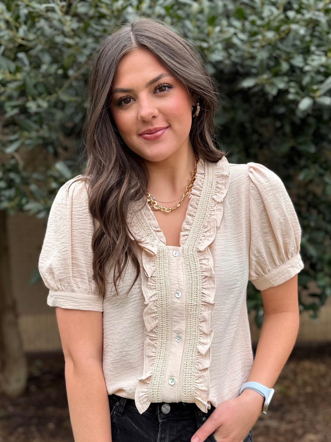 Effortless Charm V-Neck Ruffle Blouse