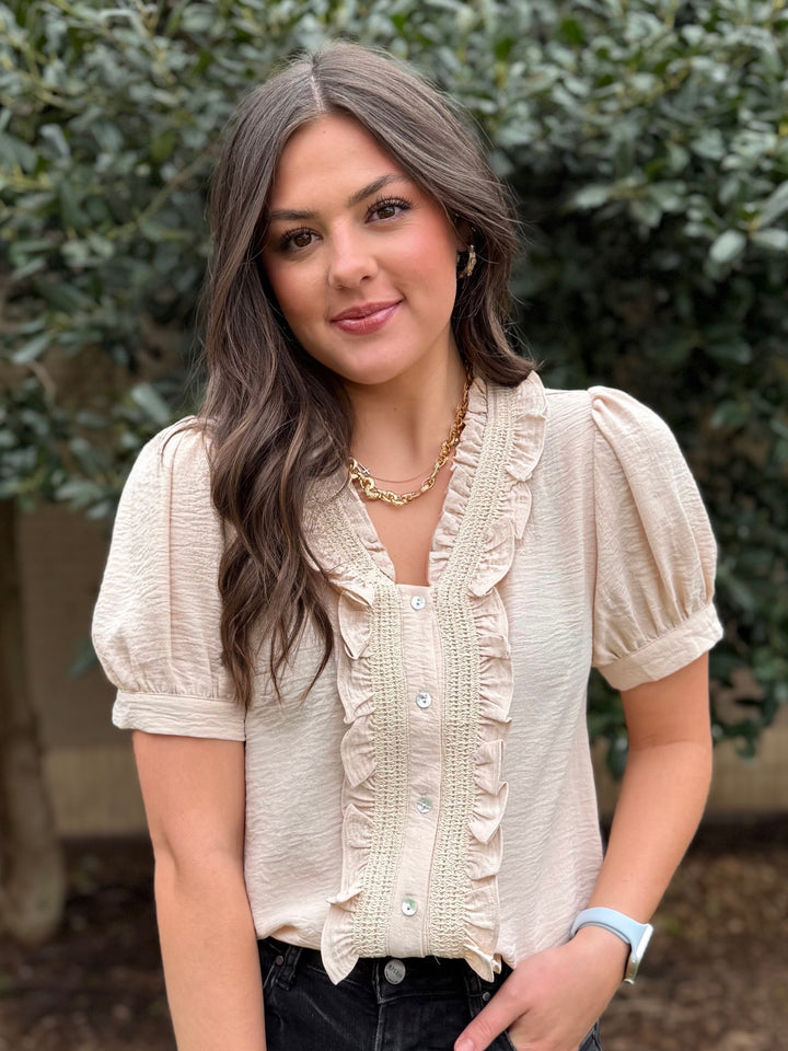 Effortless Charm V-Neck Ruffle Blouse