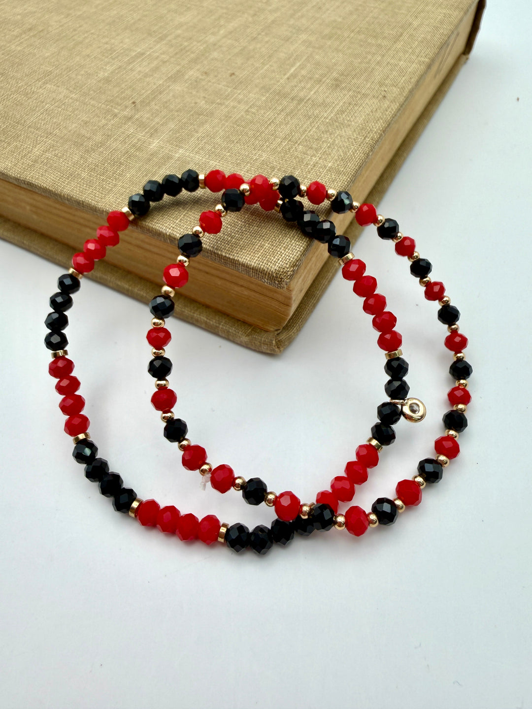 Red & Black Beaded Bracelet Set