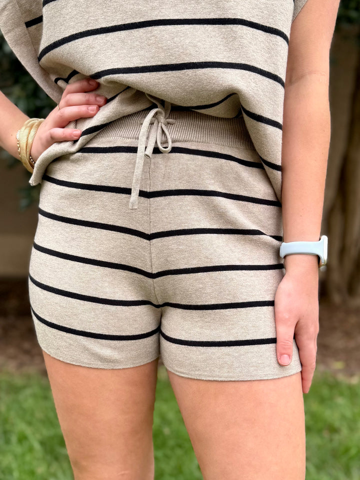 Play All Day Taupe Striped Short Set