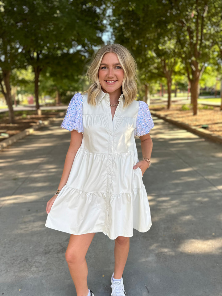 Get Ready Cream Sequin Dress