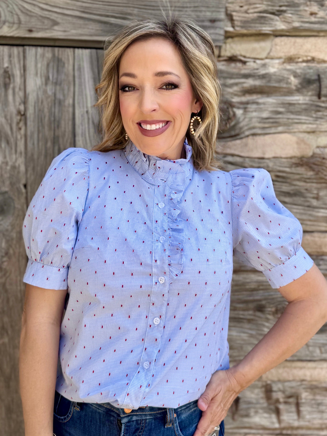 Sweet as Gingham Puff Sleeve Blouse