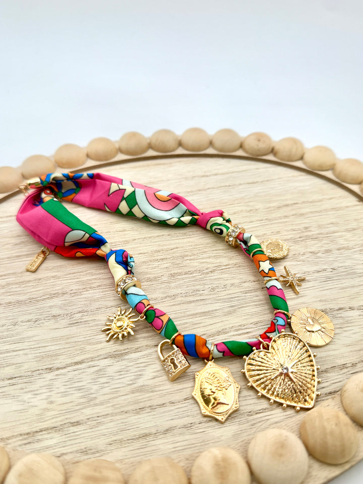 Gold Charm Scarf Necklace