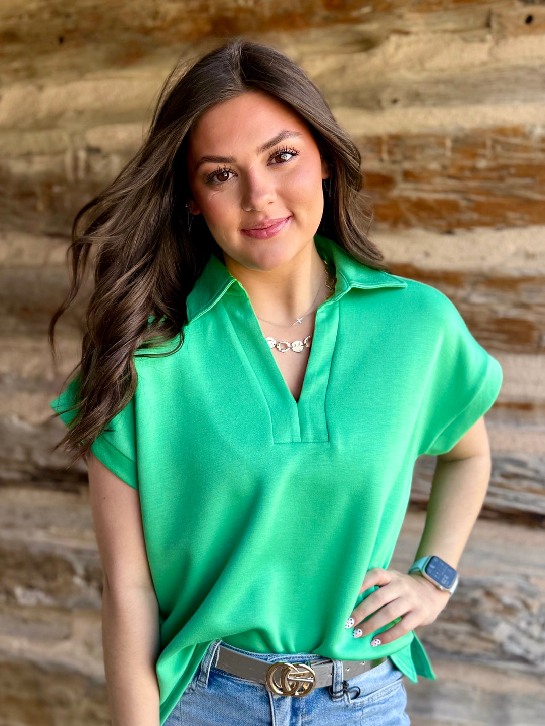 Green Grass Everyday V-Neck Top