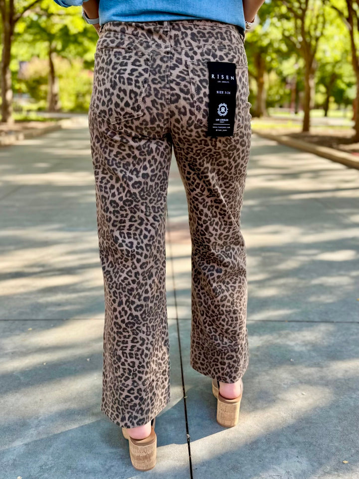Liddy Leopard Tummy Control High Rise Wide Leg Jean by Risen