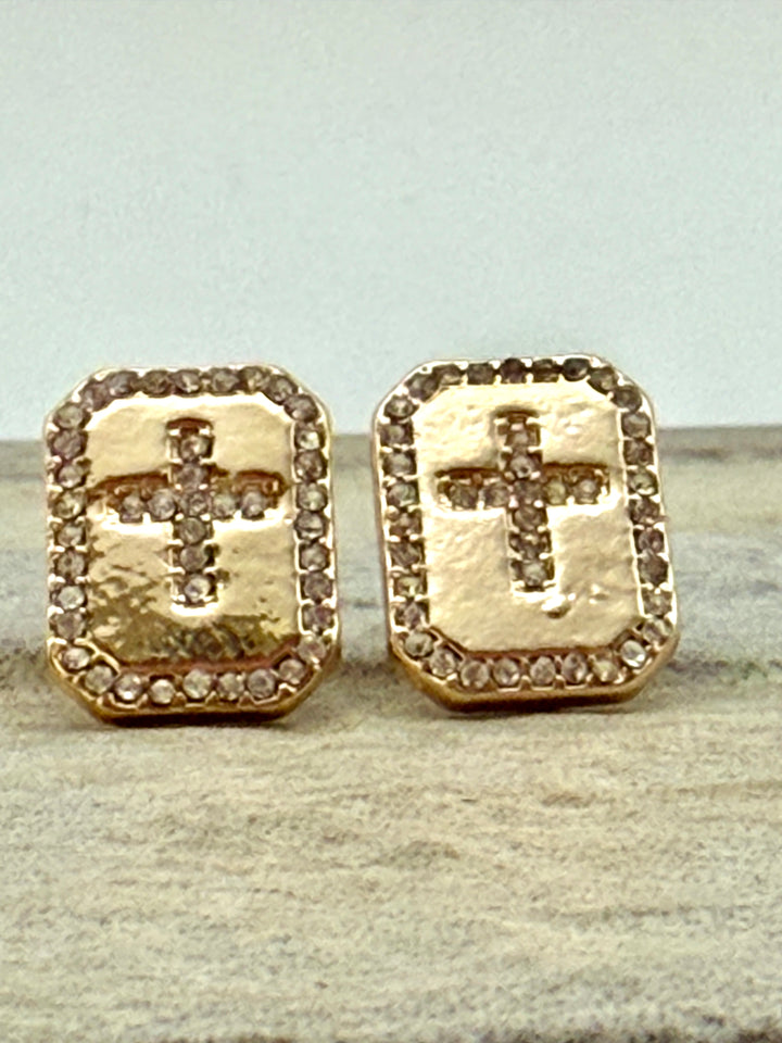 Rylee Rhinestone Cross Earrings