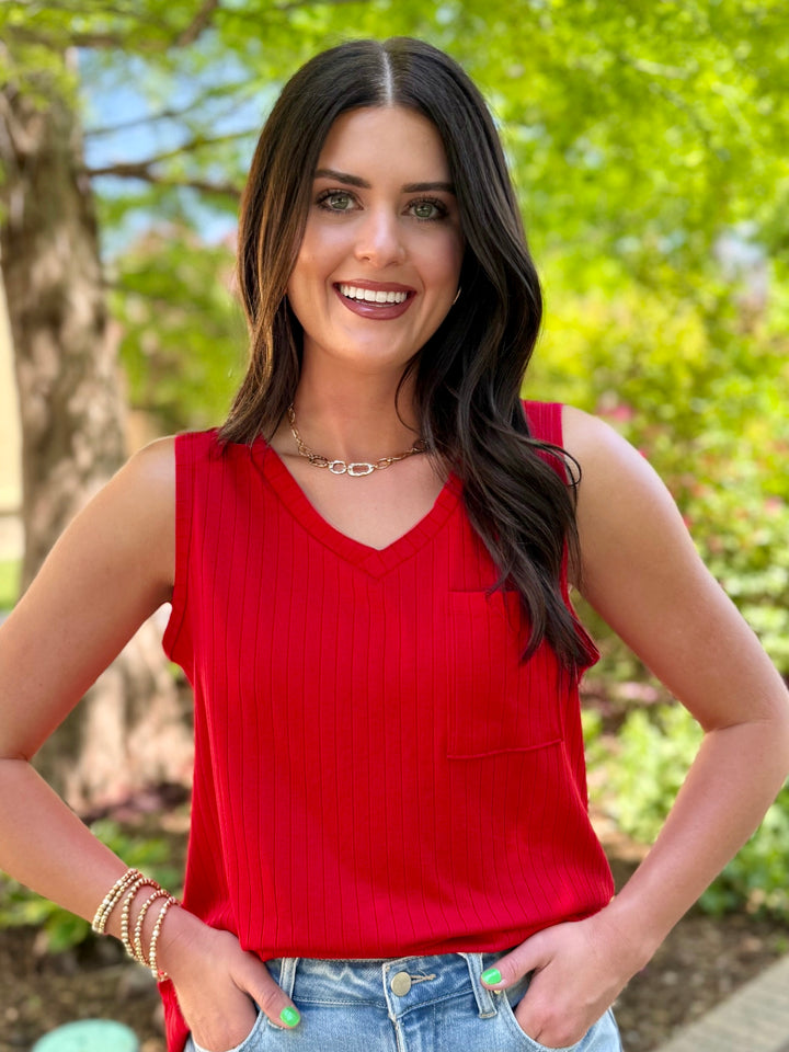 Radiant Red Ribbed Tank Top