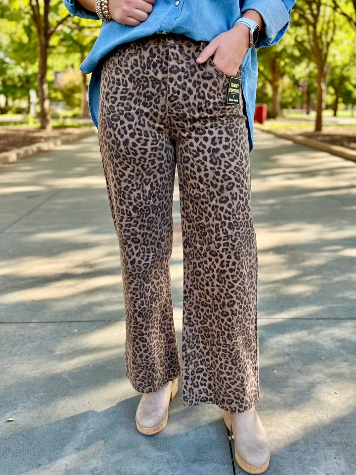 Liddy Leopard Tummy Control High Rise Wide Leg Jean by Risen