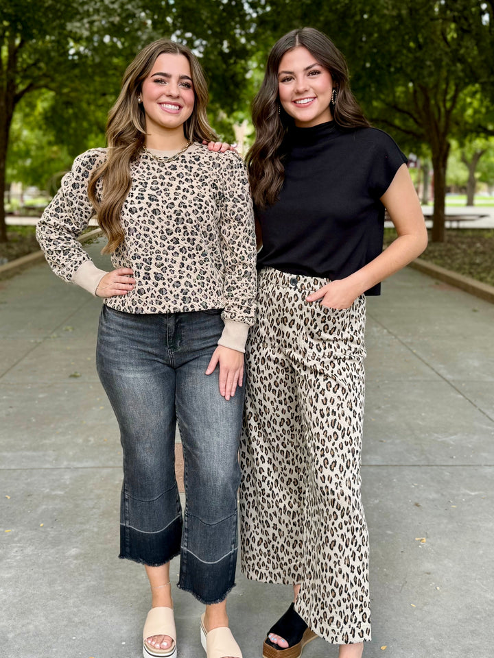 Sherri Wide Leg Cropped Leopard Pant