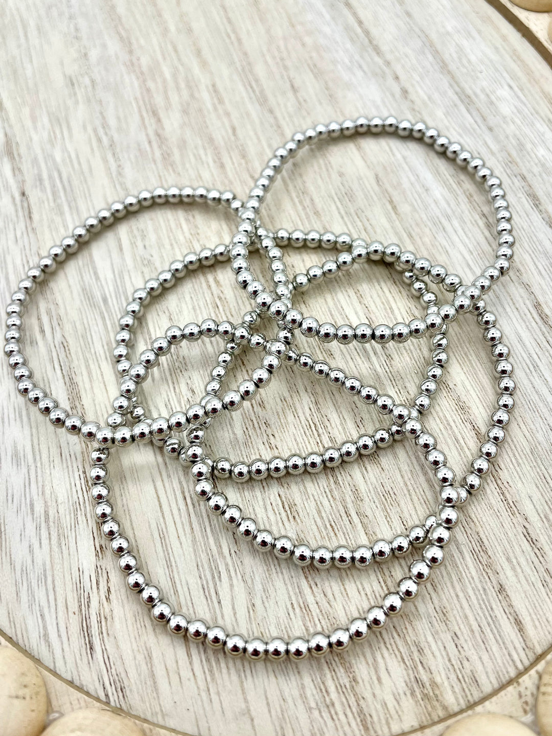 Hilda Silver Beaded Bracelet Set