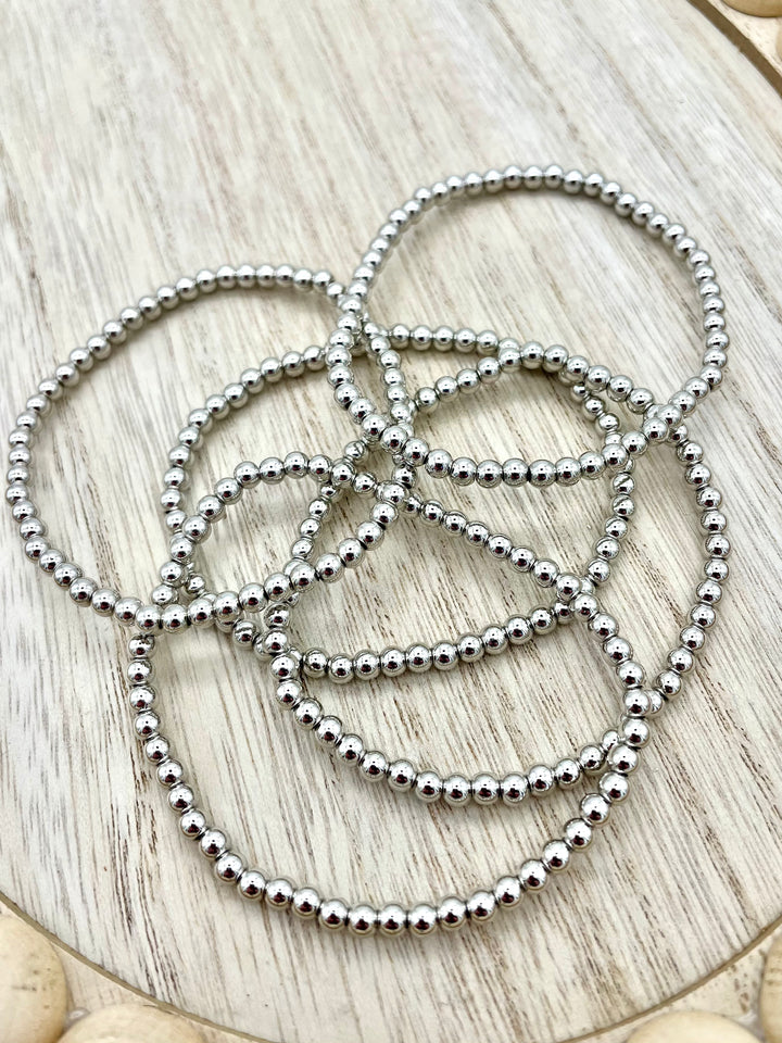 Hilda Silver Beaded Bracelet Set